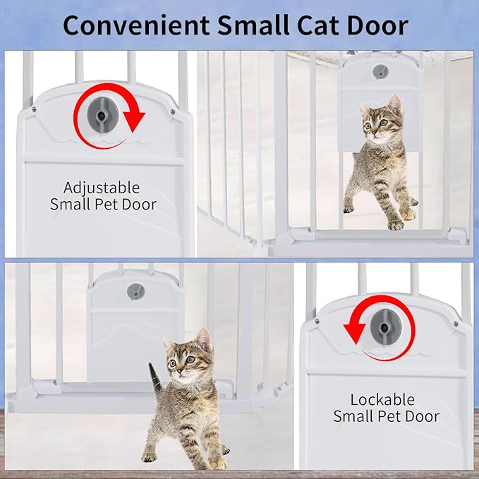 81.11" Extra Wide Baby Gate with Cat Door, Auto Close Pet Gates Dog Gate, Hardware Mounted Walk Through Swing Safety Baby Gates for Stairs, Doorways, Kitchen, House, 30" Tall, 3 Panels