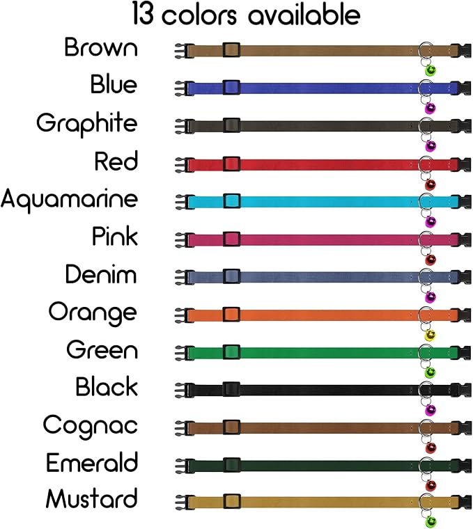 Breakaway Cat Collar Leather with Removable Bell - 13 Colors Available - Soft Adjustable Girl Boy Safety Lightweight Pet Kitten Collars Pink Brown Blue Green Red Orange Black (Emerald)