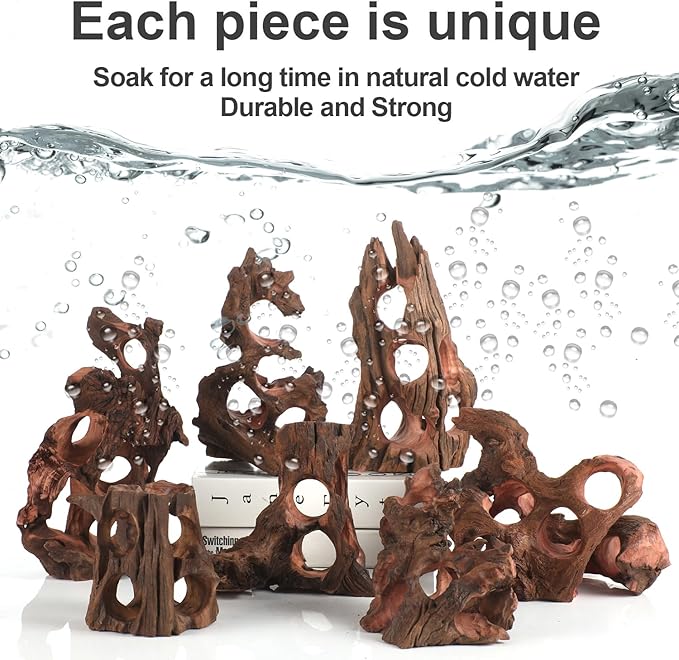 Natural Wood Aquarium Cave Betta Fish Hideout for Aquarium Fish Tank Decorations-Reptile Hide-Snake Hide-Cave for Cichlids Habitat Shelter for Crayfish Shrimp and Other Aquatic Pets 9-11.8"