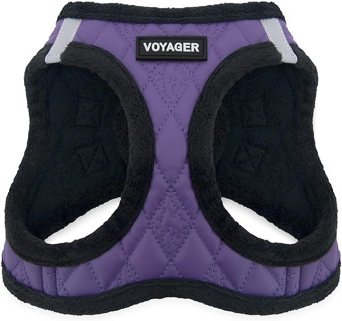 Best Pet Supplies - All Weather Plush, Reflective, No Pull Harness for Small, Medium Dogs, Cats - Secure with Hook & Loop Fastener, Buckle, Double D-Rings - Purple Faux Leather, M
