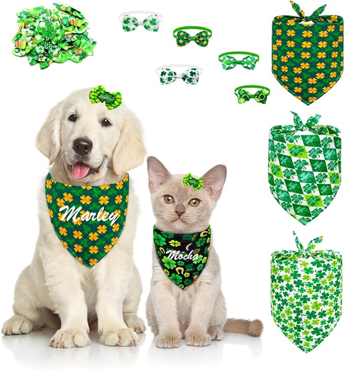 ULICO St. Patrick's Day Personalized Dog Bandana Embroidered Name Custom Neckwear Dog Scarf for Small Medium Large Dogs Cats Pets Birthday Gift