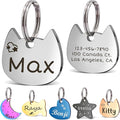 Anavia Small Size Dog Cat ID Tags, Small/XS Personalized Color Plated Stainless Steel Puppy Kitten Name Tags, Customized Engraved Nameplate Pet Collar Tag (Silver, Cat Head)