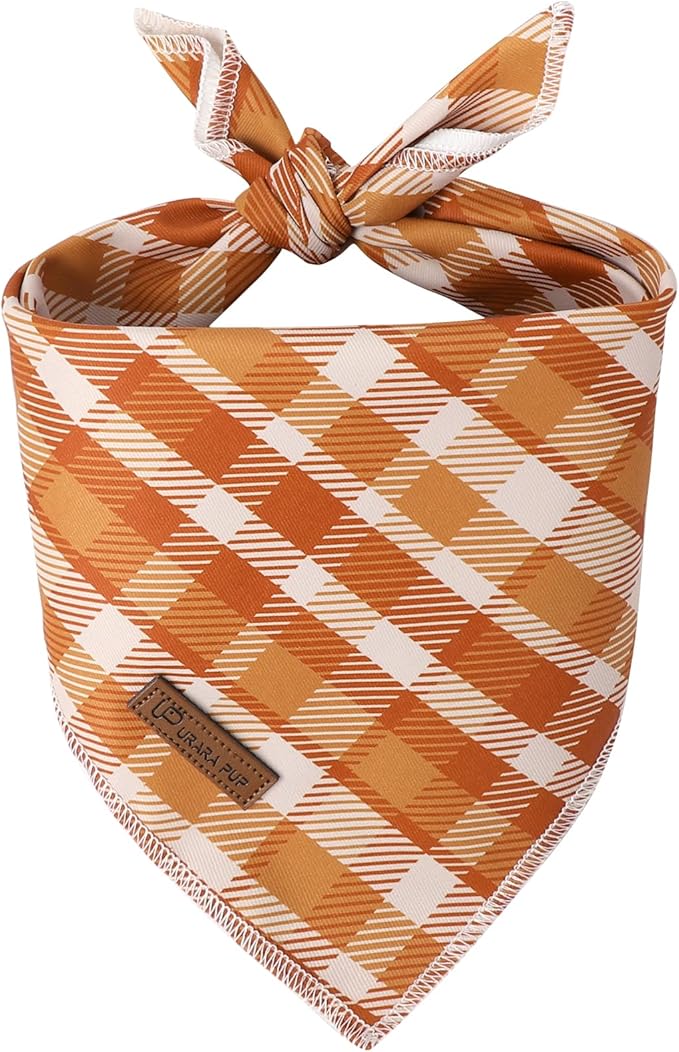 Fall Dog Bandana – Autumn Plaid Triangle Scarf for Small Medium Large Dogs, Soft Cotton Pet Bib for Halloween Thanksgiving, Adjustable Dog Kerchief for Daily Wear