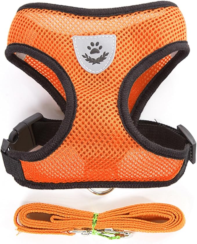 shudyear Summer cat Chest Harness and Leash, Anti-Escape Adjustable Soft mesh cat Leash and Chest Harness Set for All Types of Cats cat Vests (Size S, Orange)