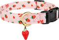 Cotton Handmade Dog Collar Cute and Distinctive Patterns Pink Strawberries with Pendant for Girl Boy Dogs Collars M