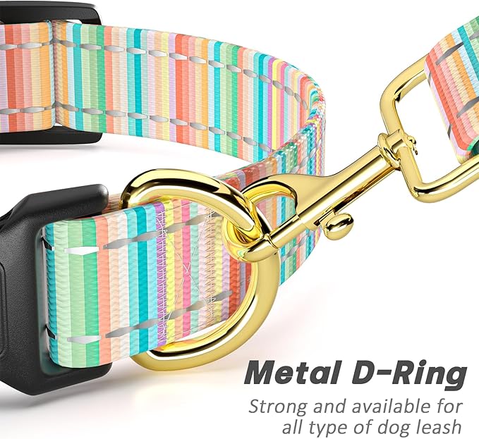 Reflective Dog Collar, Cute Dog Collar for Medium Dogs, Soft Nylon Puppy Collar for Boy and Girl Female Dogs, Adjustable Pet Collars with Quick Release Buckle, Colorful Watercolor Art