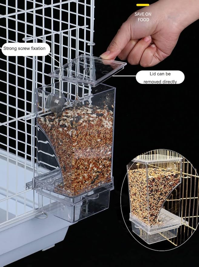 No Mess Bird Feeder,Bird Feeder for Cage,Automatic Acrylic Parakeet Feeder Cage Accessories for Small Birds Parrot Parakeets Canary Cockatiel Finch(Transparent)