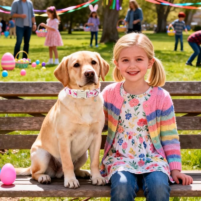 DOGWONG Easter Dog Collar, Cute Pink Easter Bunny Pet Collar Durable Holiday Girl Boy Adjustable Cotton Dog Collars for Puppy Small Dogs,XS Visit The Elegant Little Tail Store