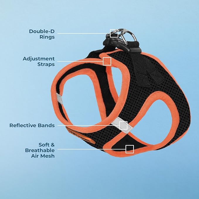 Best Pet Supplies - All Weather Mesh/Plush, Reflective, No Pull Harness for Small, Medium Dogs, Cats - Secure with Hook & Loop Fastener, Buckle, Double D-Rings - Black/Orange Trim, S