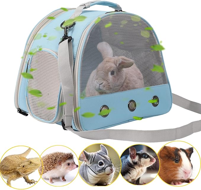 Ventilation Cage,Bearded Dragon Travel Carrier,Guinea Pig Carrier,Guinea Pig Bag for 2,Reptile Travel Carrier for Lizards Sugar Glider Hedgehog Rat Parrot Birds,Airline Approved (Blue, Mesh Carrier)