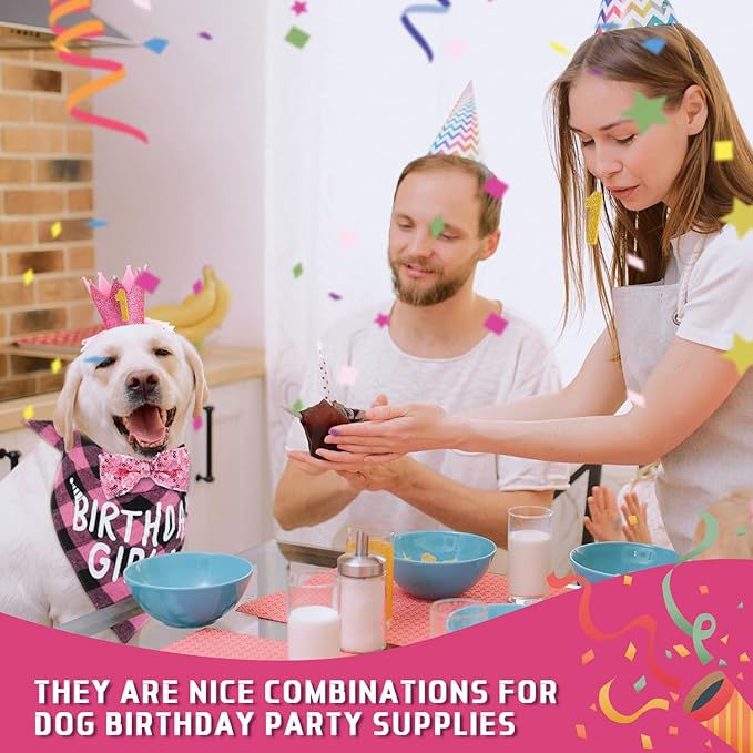 Weewooday Dog Birthday Party Supplies Birthday Boy Girl Cake Bandana Triangle Scarf Party Hat Dog Bow Tie Collar with Numbers for Large Medium Small Dog Puppy 1st Birthday(Novel Style,Medium)