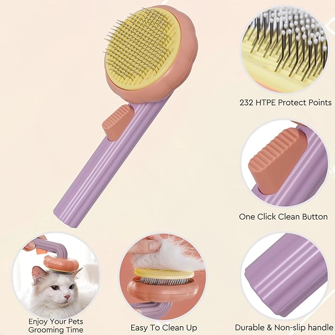 GJEASE Cat Grooming Glove Brush,Self-Cleaning Slicker Pet Brush for Short and Long Haired pats,Dog Bath Brush for Shedding and Grooming,Removes Loose Hair and Tangles,Promote Circulation