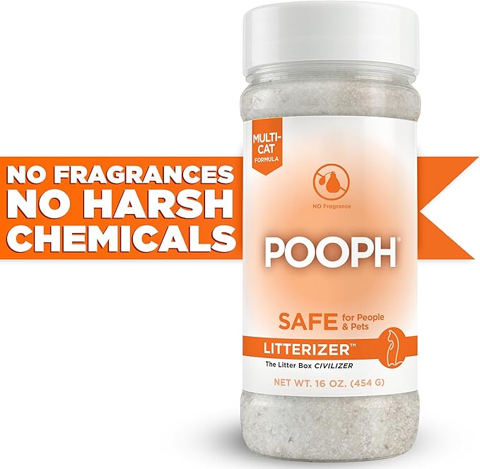 POOPH® LITTERIZER® – 16oz Bottle – Absorbs 46x Weight in Wetness & Odor – Keeps Litter Dry, Reduces Mess, Reduce Litter Costs and Get a Stink-FREELitter Box – Without Fragrances or Harsh Chemicals
