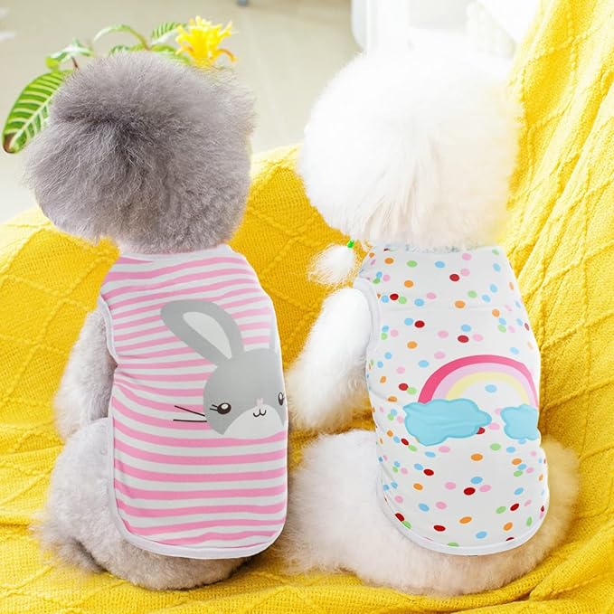 4Pcs Dog & Cat Shirts - Polka Dot & Stripe Sleeveless T-Shirts, Soft Breathable Pet Vests for Small to Medium Dogs & Cats
