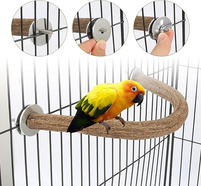 Rypet Parrot Natural Wood Stand Perch, Swing U Shape Natural Parrot Perch, U Shape Bird Chewing Stand Stick, Bird Cage Accessories for Parakeet, Conure, Cockatiel, Budgie, Lovebirds,Amazon Parrots