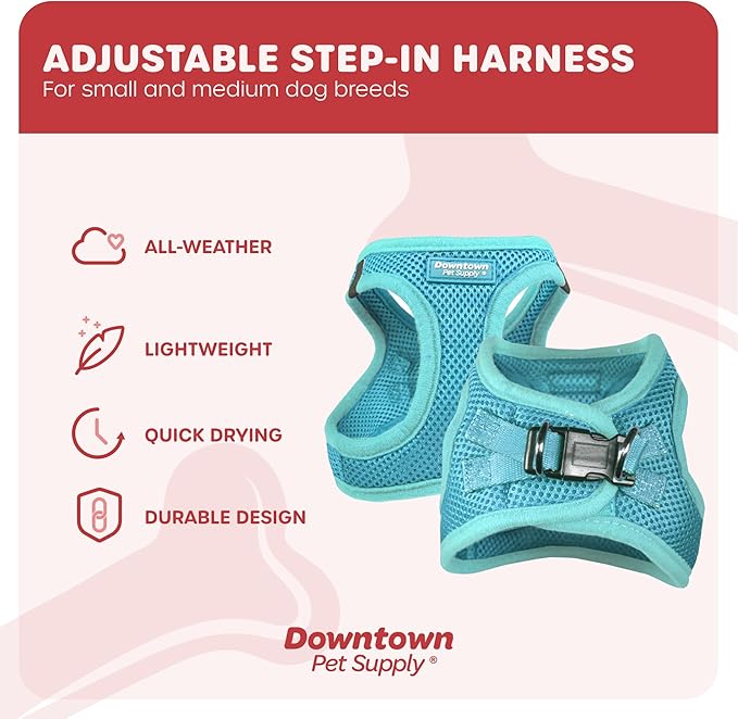 Downtown Pet Supply Step in Dog Harness No Pull, X-Large, Light Blue - Adjustable Harness with Padded Mesh Fabric and Reflective Trim - Buckle Strap Harness for Dogs
