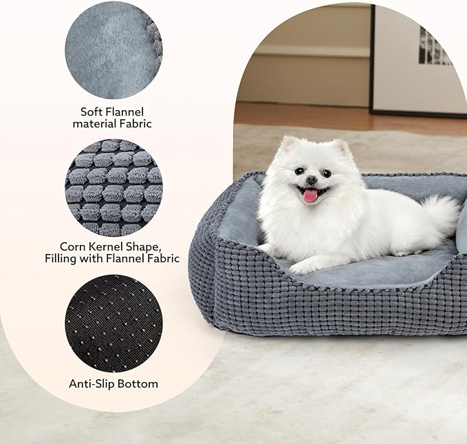 MIXJOY Dog Bed for Large Medium Small Dogs, Rectangle Washable Sleeping Puppy Bed, Soft Calming Cat Beds for Indoor Cats, Orthopedic Pet Sofa Bed, Anti-Slip Bottom with Multiple Size (20'', Grey)