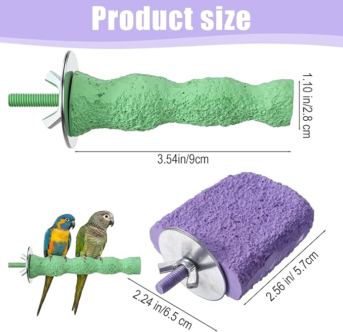 Bird Beak Grinding Stone 2 Pcs Bird Parrot Cage Perch Stand Platform Foot Claws Trimmer Chewing Toys for Small Medium Birds Cage Accessories for Budgies Cockatiels Conures
