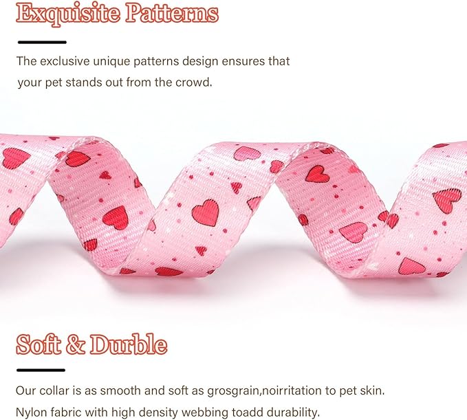 Love Pattern Dog Collar with Buckle Adjustable Safety Nylon Collars for Small Medium Large Dogs, Cute Stylish Girl Boy Christmas Dog Collar(Pink Heart,XS)