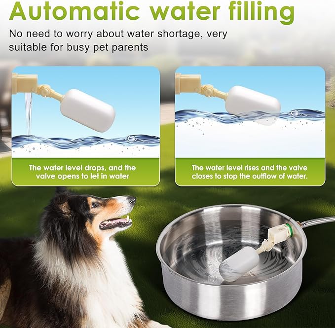 Automatic Dog Water Bowl Dispenser Large Breed Outdoor Pet Water Fountain Pet Waterer with Float Valve 6.5L Heavy-Duty Stainless Steel Auto Waterer for Large Dogs Cats Puppy Chicken Goat