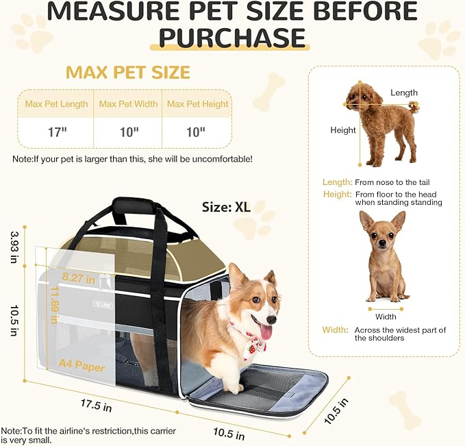 Lekereise Top-Expandable Pet Carrier 18x11x11Inch Delta American United Airline Approved Soft Sided Underseat to 15lbs Travel Carriers for Small Dogs Cats with Locking Safety Zippers Anti-Scratch Mesh