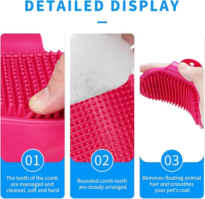 Dog Grooming Brush，Pet Shampoo Massage Bath Brush Comb with Adjustable Loop Handle for Grooming Short and Long Hair Cats and Dogs, 2pcs(Tapered brush head, Blue+Green)