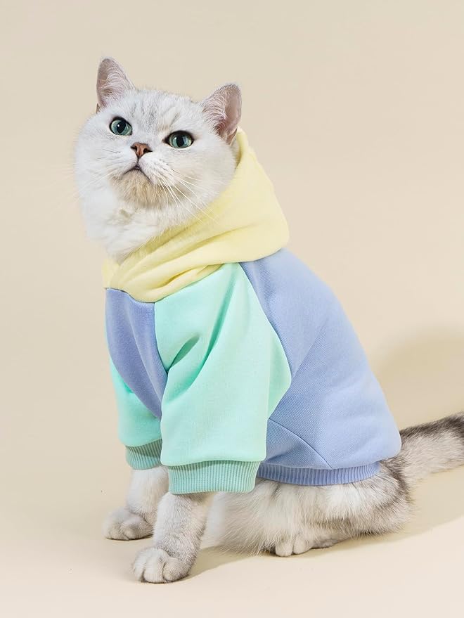QWINEE Basic Dog Hoodie Sweatshirt Puppy Sweater Warm Cat Costumes Pet Clothes for Chihuahua Puppy Kitten Small Medium Dogs Yellow and Blue X-Small