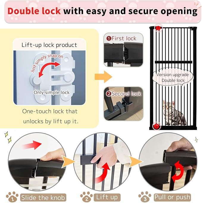 Lumizone Extra Tall Pet Gate 55.12" High Pressure Mounted 38.39"-59.24" Extra Wide (9 Sizes) 1.37" Gap for Cat Dog Stairs Doorway Hallway No Drilling Auto-Close (30.12"-59.24" W, Black)