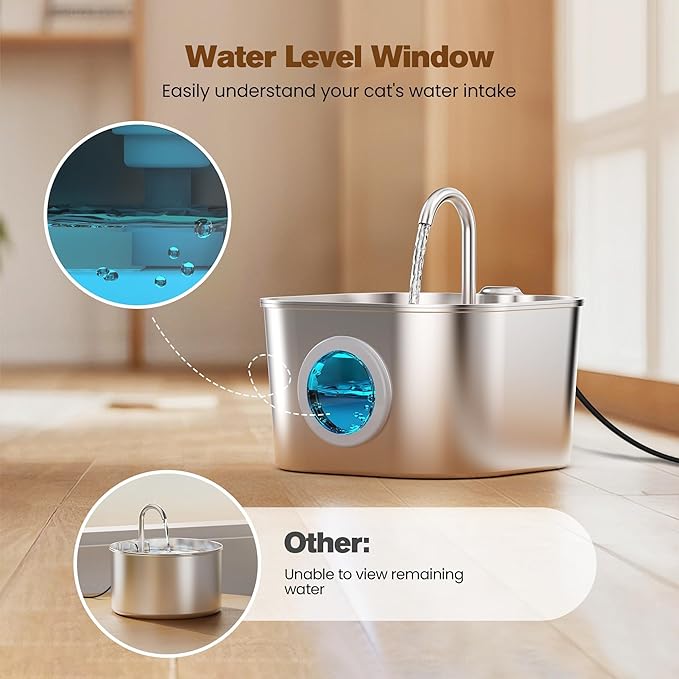 Cat Water Fountain Stainless Steel: Pet Fountains with 10 Filters + 10 Sponges 2.2L Cats Automatic Waterer Bowls for Drinking Small Dog Water Dispenser Indoor HOOISE Metal Kitty Watering Silent