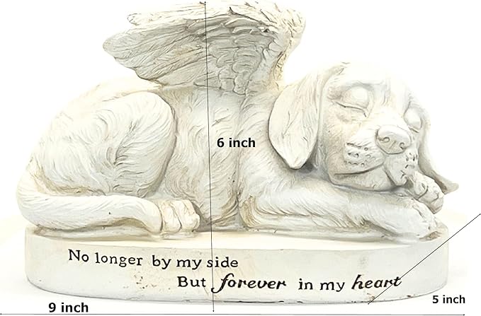 Bellaa Dog Statues 10 Inch Angel Wings Labrador Golden Retriever Puppy Pet Outdoor Garden Memorial Monument Grave Marker Tribute Stone Finish Sculptures Home Decor