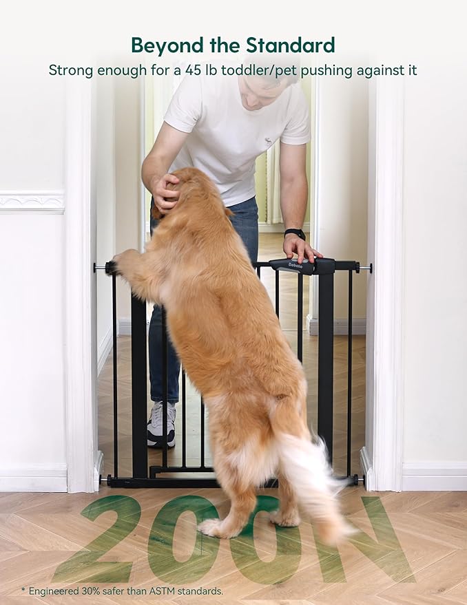 BABELIO 36" Tall Baby Gate, 26-40" Wide Auto Close Pet Gate, PressGuard C5 Pressure Mounted Metal Dog Gate, Easy-Install No Drilling, No Tools Needed, with Wall Protectors and Extension Kits, Black