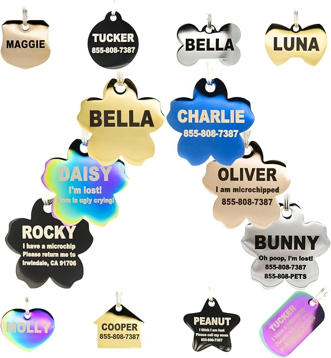 Engraved Dog Tags Personalized - Stainless Steel Engraved Dog Cat ID Tags Front & Back up to 8 Lines of Text Color Plating Gold, Rose Gold, Blue, Black, Nebula by PetANTastic
