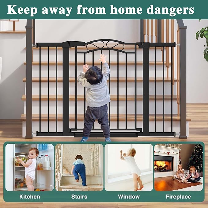 Fairy Baby 81.9"-84.6" Extra Wide Baby Gate for Stairs, Pressure Mounted Auto Close Child Safety Gate with Door No Drill, Large Long Pet Dog Gate for The House Doorways, 82 83 84 Inches Wide, Black