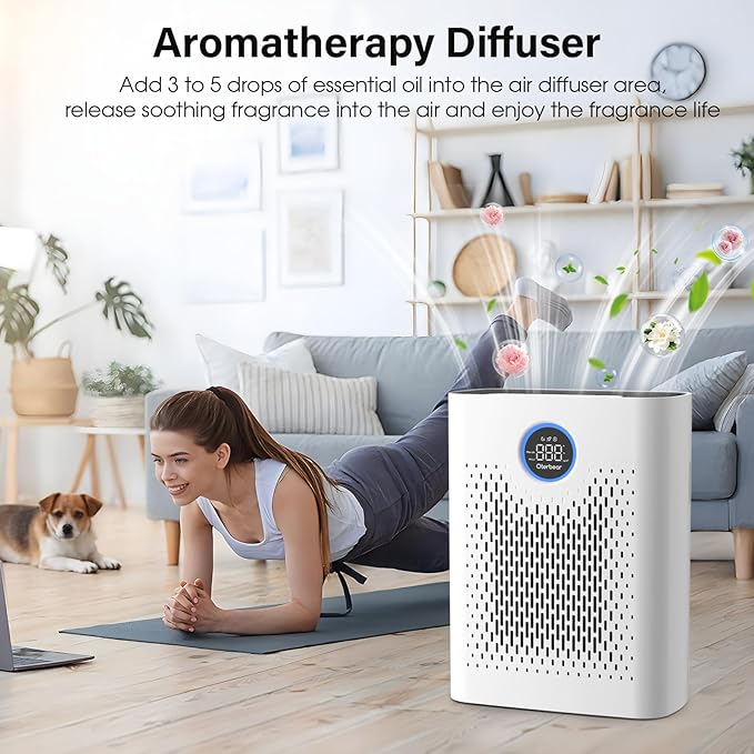 Air Purifiers for Home Pets Up to 3000Ft², H14 HEPA Large Room Air Purifier with PM2.5 Air Quality Monitor, Sleep Mode, Air Purifiers for Bedroom Office for Allergies, Smoke, Dust, Pollen,8000B,White