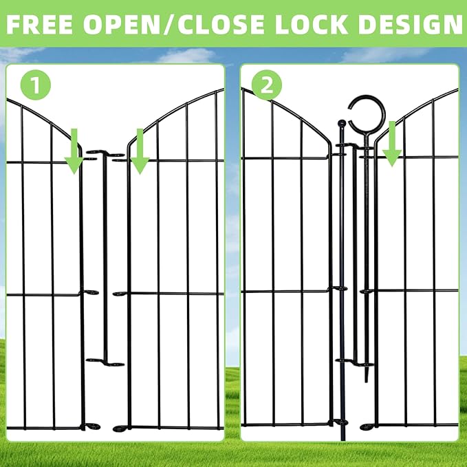 Decorative Garden Fence 24in (H) x10ft (L), 5 Pack No Dig Fence Animal Barrier for Dog with Lock, Arched Flower Bed Edging, Wire Border Panel Fencing for Yard Patio Outdoor Decor