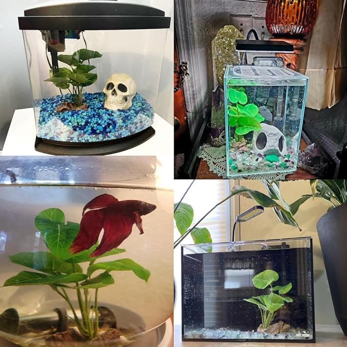 Smoothedo-Pets Fish Tank Decor Aquarium Decorations Ornaments Betta Leaf pad Hammock 6inch Plastic Artificial Plant Goldfish Fish Hides Small Tank/Reptiles Plants Driftwood (Green-Type-A)