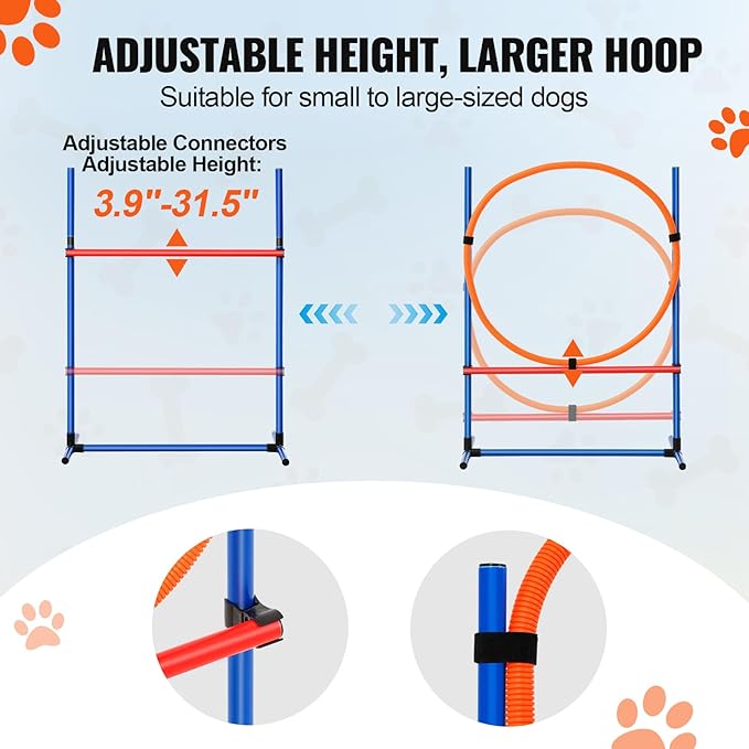 VEVOR Dog Agility Training Equipment, Dog Agility Course Backyard Set with Adjustable High Hurdles,Weave Poles,Jump Ring,Square Pause Box,Whistle,Foldable Bowl, Obstacle Course Kit with Storage Bag