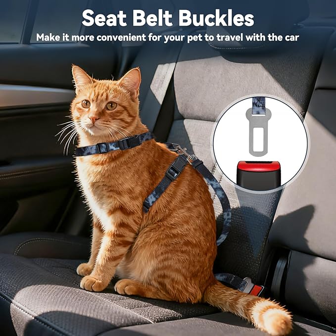 Cat Harness and Leash Set, 3-in-1 Escape Proof Adjustable, Comfortable Soft Lightweight, Safe, Easy to Wear, Walking Travel Kitten Harness for Small Medium Large Cats （Black