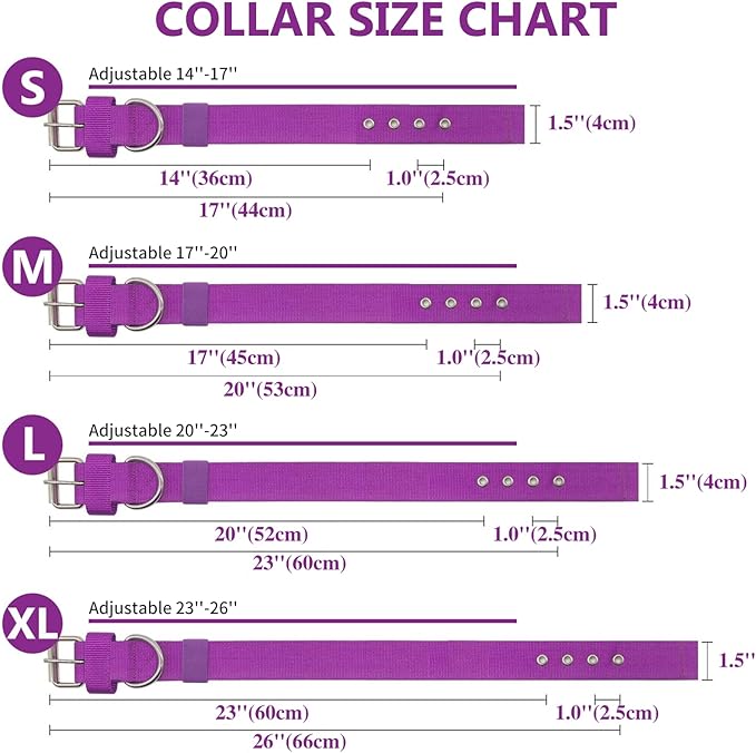 Heavy Duty Tactical Dog Collar - 1.5" Width Military Durable Thick Nylon with Adjustable Metal D Ring & Buckle Working Training K9 Collar for Medium Large Dogs (S(14"-17"), Purple)