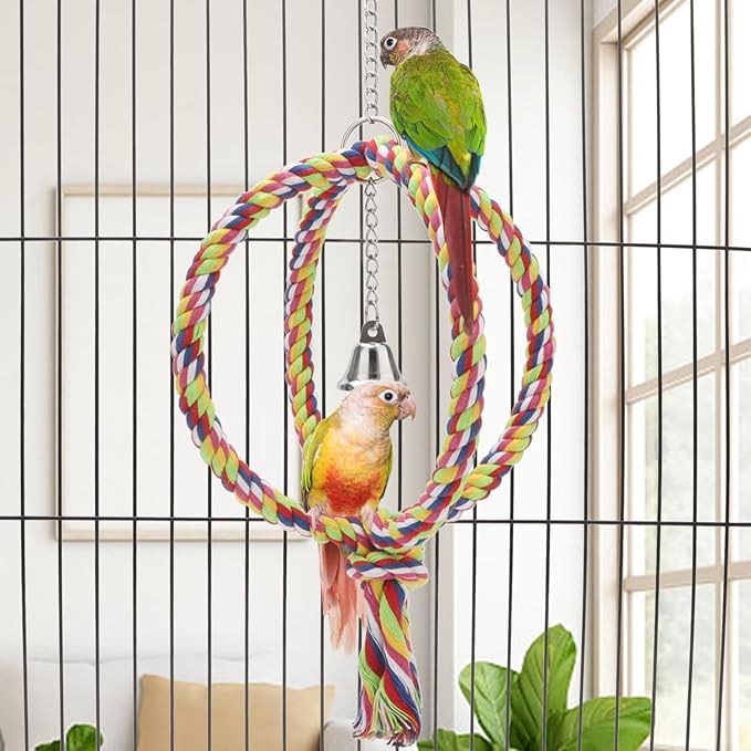 Bird Rope Swing Colorful Perch Climbing Toy for Parrots Budgie Parakeet Cockatiel Cockatoo Conure (8.3 inch)
