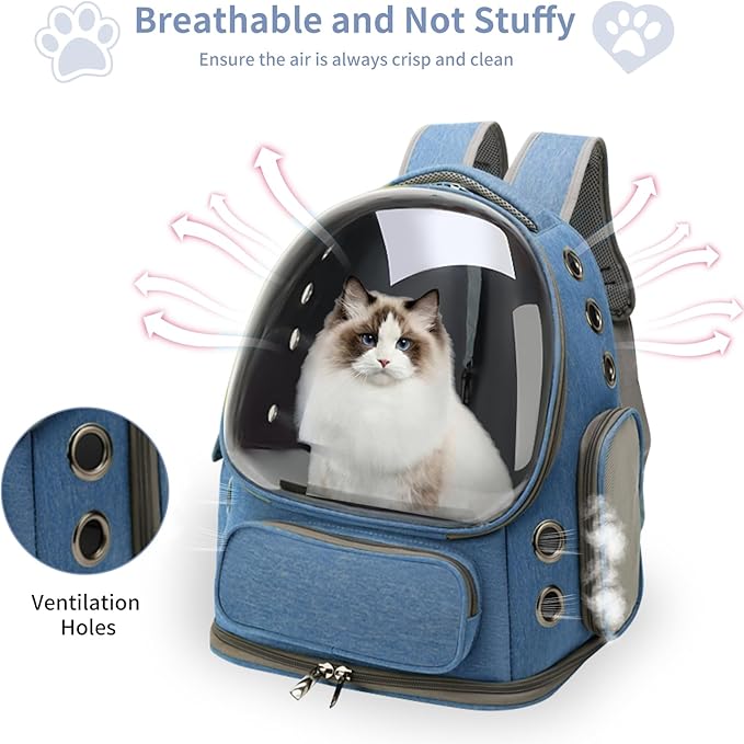 Cat Backpack Carrier for Cats and Small Dogs, Breathable Cat Bubble Backpack, Airline Approved Pet Travel Carrier for Hiking Camping Outdoor(Blue)