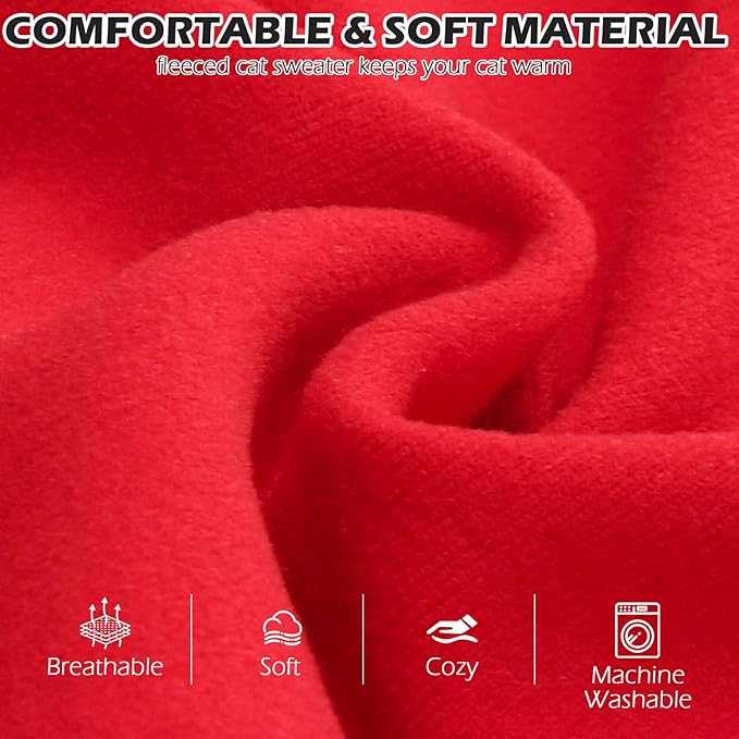 EXPAWLORER Soft Cat Sweater - Sweaters for Cats Only Warm Kitten Clothes, Fall and Winter Pet Coat Pullover Design, Fleece Sweatshirt Clothing Also for Puppy Small Dogs, Bright Red L