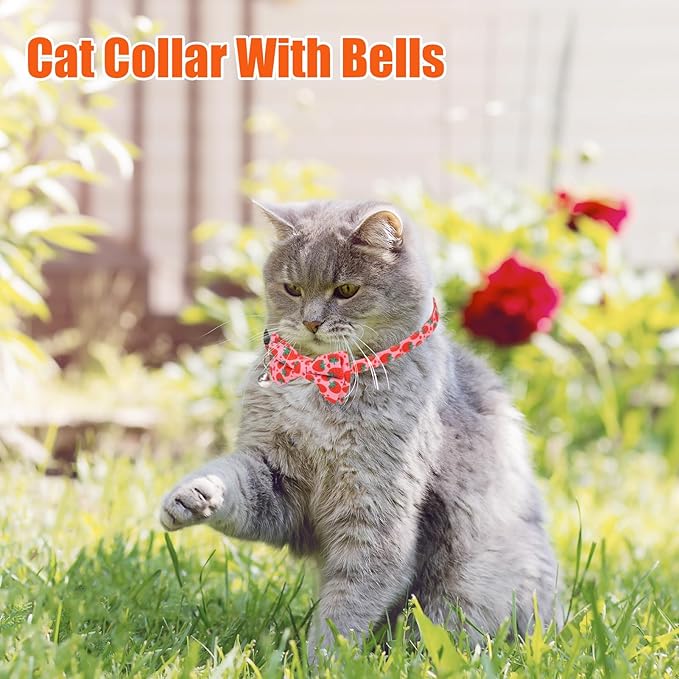 4 Pack Cat Collar with Bow Tie and Bell Breakaway Fruit Cat Collars Spring Summer Adjustable Safety Kitten Collar for Boy Girl Cats