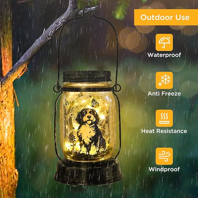 Portuguese Water Dog Gifts for Women/Men Portuguese Water Dog Solar Lanterns Mom Birthday Pet Lovers Lantern Pet Loss Memorial Lights Solar Garden Decoration for Yard, Patio,Backyard,Porch Lights
