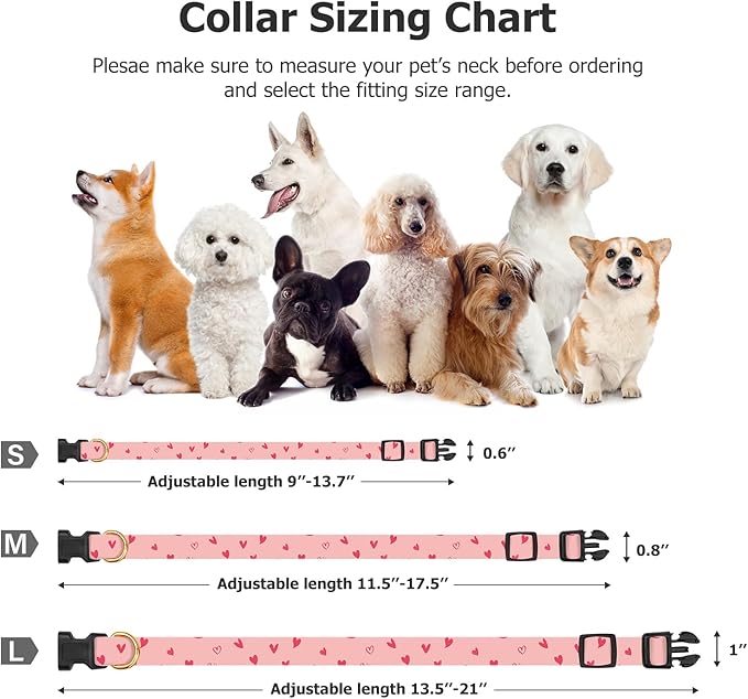 Cotton Handmade Dog Collar Cute and Distinctive Patterns Pink Heart with Pendant for Girl Boy Dogs Collars M