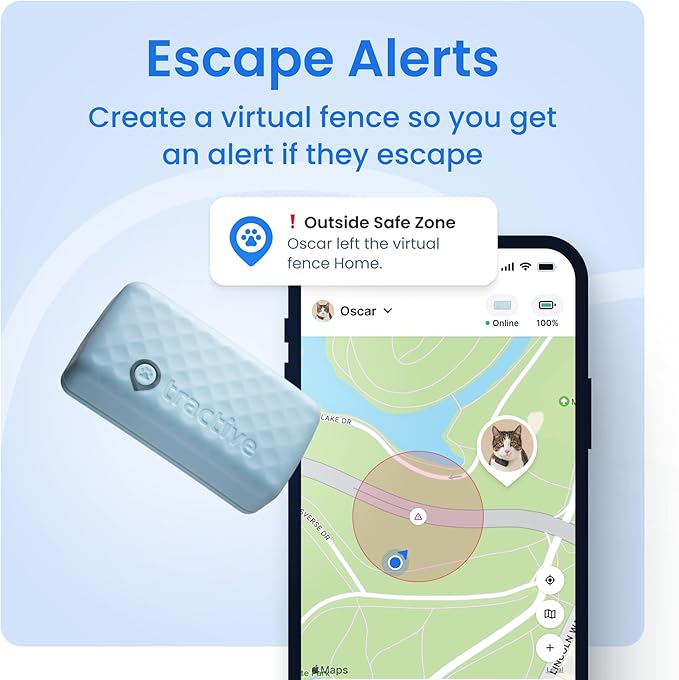 Tractive Smart Cat GPS Tracker with Free 6 Month Subscription | Real-Time Location & Wellness Monitoring for Cats 6.5 lbs+ | Territory & Location History | Up to 5-Day Battery (Brown)