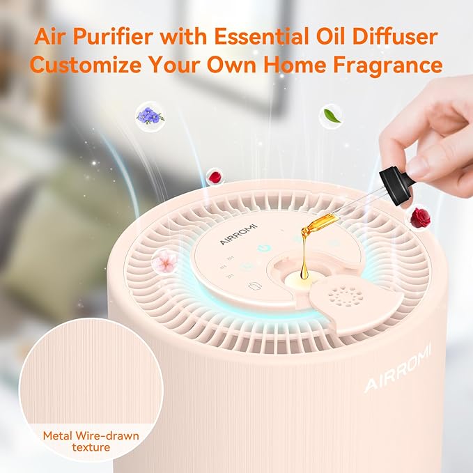 AIRROMI Air Purifier for Bedroom with HEPA 3-in-1 Filter, Pet Air Purifier for Home Cat Pee Smell, Covers Upto 990 Ft², Quiet 360°intake Air Cleaner for pet hair,allergies,Dust,Smoke A2001 Orange