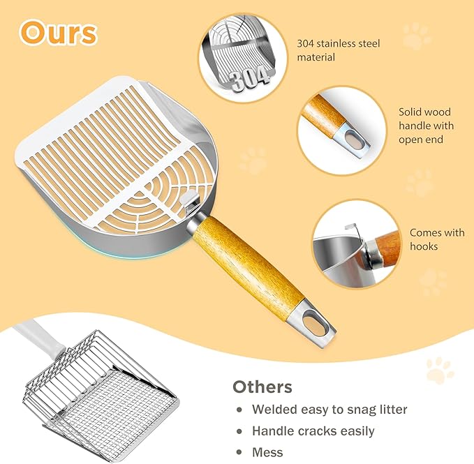 Cat Litter Scoop, Litter Scooper, Metal Cat Litter Scoop, Stainless Steel Cat Litter Scoop, Kitten Pooper Lifter, Kitty Metal Scooper with Holder for Cat Litter Box Strip Holes Easy Cleaning