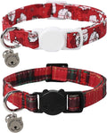 Lionet Paws 2pcs Pack Cotton Cat Collar,Breakaway Buckle Christmas Cat Colar with Santa,Red Green Grid Cute Adjustable Cat Kitten Collar,Ideal for Girl Cats Boy Cats