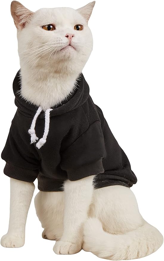 QWINEE Basic Dog Hoodie Sweatshirt Puppy Sweater Warm Cat Costumes Pet Clothes for Chihuahua Puppy Kitten Small Medium Dogs Black Large